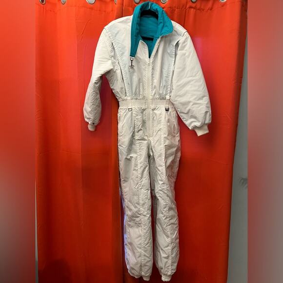 Vintage ski suit reversible NEW w tags. FERA Teal white snowsuit 12 - Picture 3 of 13